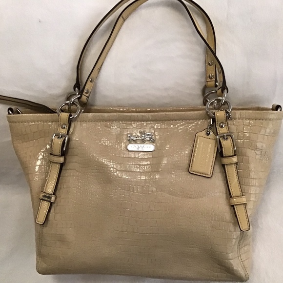 Coach Croc-Embossed mid-sided bag in beige - Picture 1 of 8